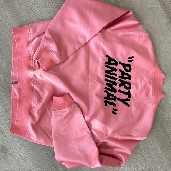 Ban.Dō NYC 💗 Pink Silk Bomber Jacket “Party Animal”🎈 🦓 - Picture 1 of 9